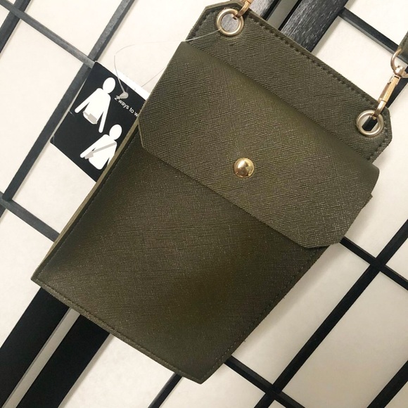 Olive green crossbody bag . Can be worn two ways . Phone case bag . Phone bag. - Picture 2 of 5
